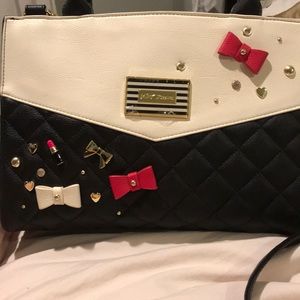 Betsey Johnson black white pink purse NWT stripe
